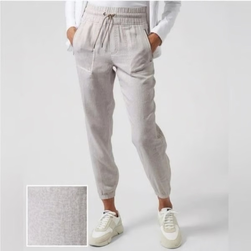 Athleta Light Taupe Micro Cheetah Drawstring Joggers
